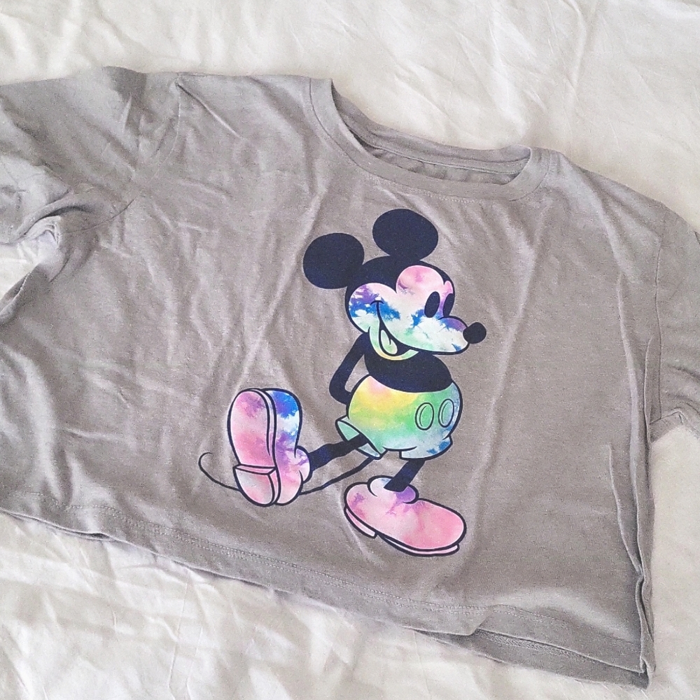 Disney Tie Dye Rainbow Mickey Mouse Crop Tee Shirt